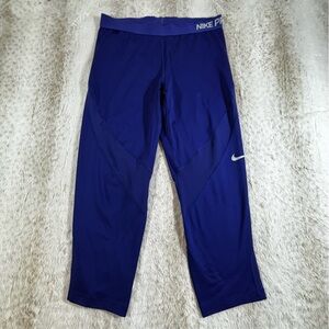 Nike Pro Training Cropped Leggings XL Blue Mesh Panels READ